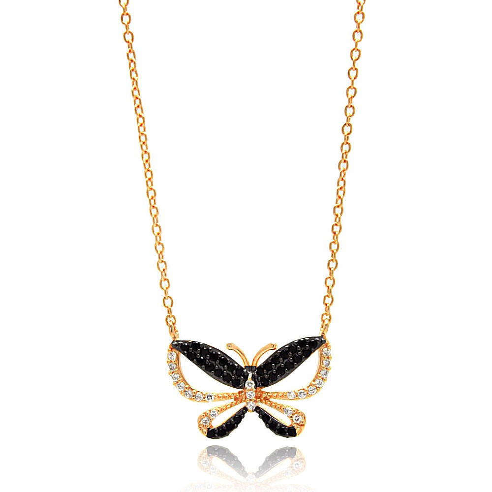 Sterling Silver "Butterfly" Necklace Yellow Gold Plated - Click Image to Close